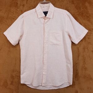 SCOTT BARBER Shirt Mens Small Apricot Short Sleeve Button Up Linen Blend